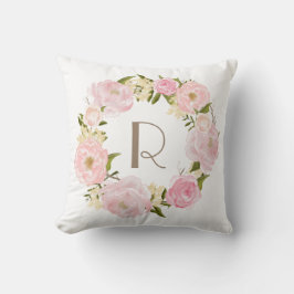 Pink Peonys Blumenkraut Monogram Kissen