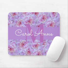 Pink Peonys Lila Monogram Floral Mousepad