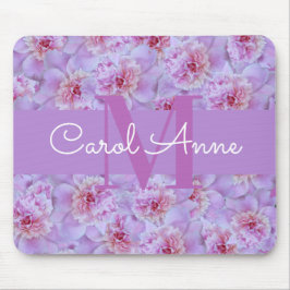 Pink Peonys Lila Monogram Floral Mousepad