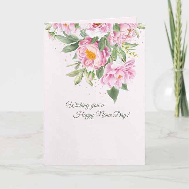 Pink Peonys Name Day Card Karte (Vorderseite)