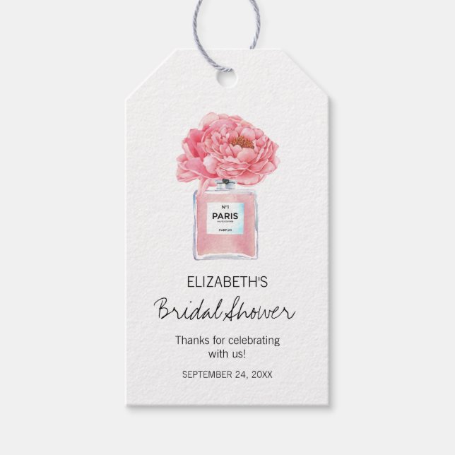 Pink Peonys und Parfüm Brautparty Geschenkanhänger (Vorderseite)