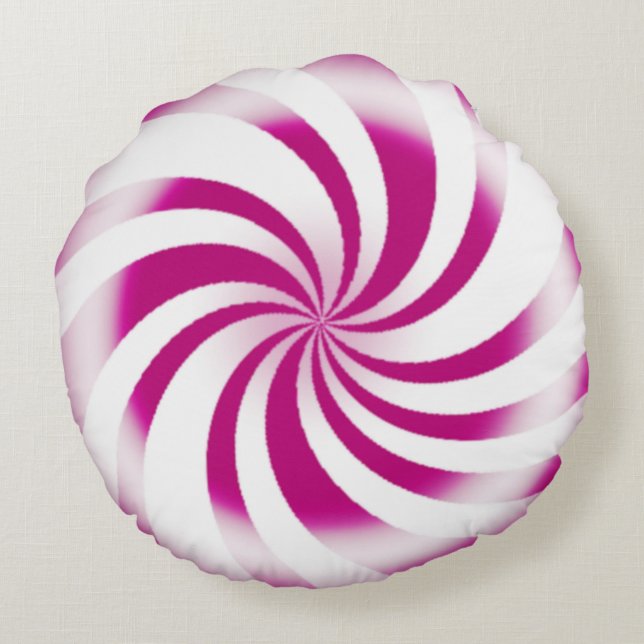 Pink Peppermint Candy Swirl Holiday Rundes Kissen (Rückseite)