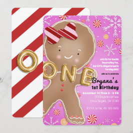Pink Peppermint Gingerbread Mann 1 1. Geburtstag Einladung