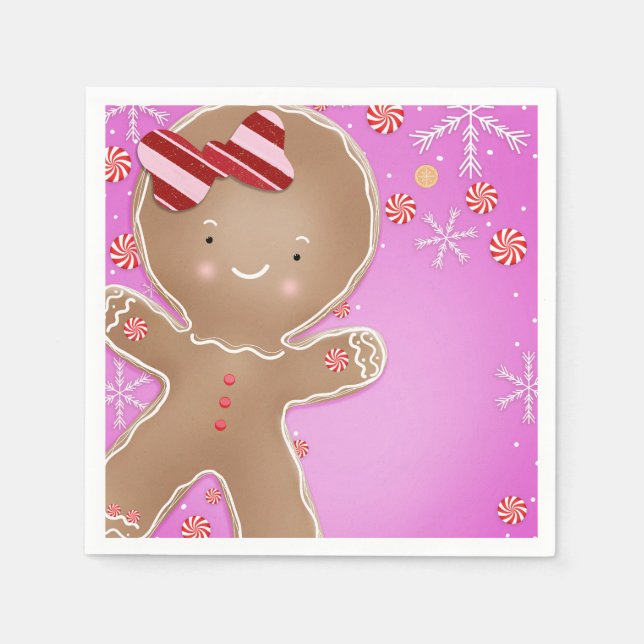 Pink Peppermint Gingerbrot Cookie Holiday Party Serviette (Vorderseite)