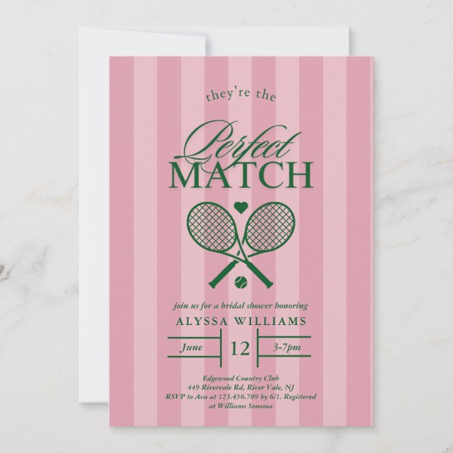 Pink Perfect Match Tennis Bridal Dusche Einladung (Vorderseite)