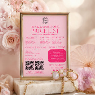 Pink Permanent Jewelry Preisliste QR-Code-Menü Poster