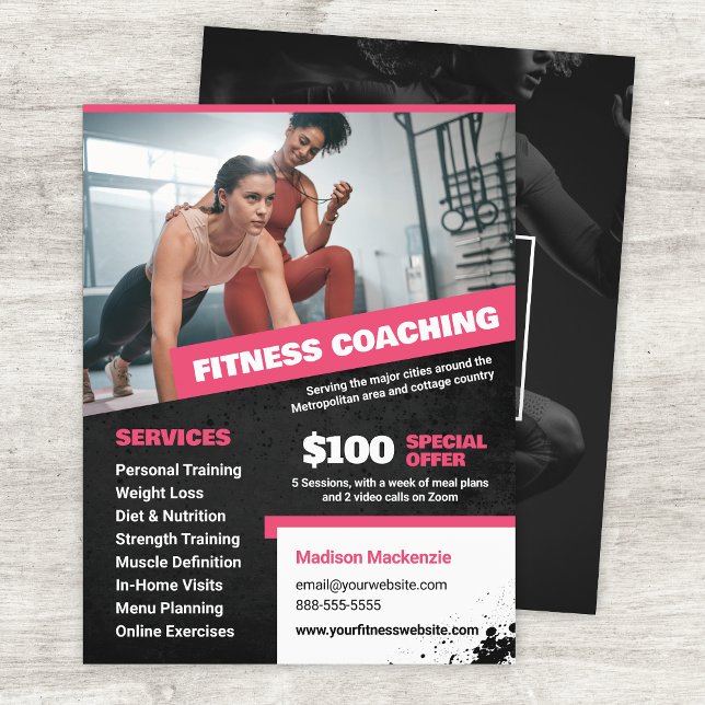 Pink Personal Trainer und Fitness Coach Flyer (Von Creator hochgeladen)