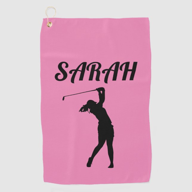 PINK PERSONALISIERT ADD NAME GOLF TOWEL FÜR SIE GOLFHANDTUCH (Vorderseite)