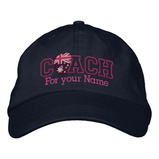 Pink Personalisiert Australia Coach mit Ihrem Name Bestickte Baseballkappe (Vorderseite)
