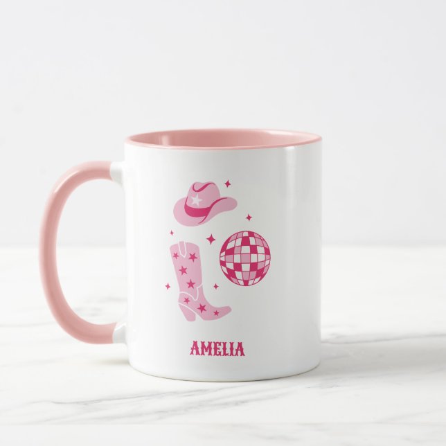 Pink Personalisiert Disco Cowgirl Kaffeemaschine T Tasse (Links)