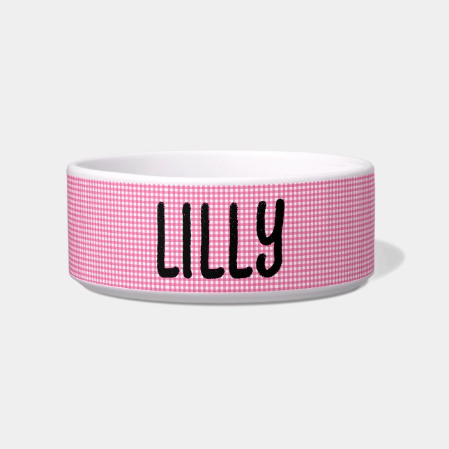 PINK PERSONALISIERT GINGHAM PET CAT- ODER HUNDBOWL NAPF (Vorderseite)