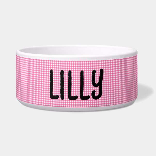 PINK PERSONALISIERT GINGHAM PET CAT- ODER HUNDBOWL NAPF (Vorderseite)