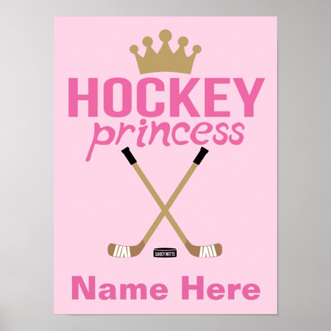 Pink Personalisiert Girls Hockey Princess Name Poster (Vorne)