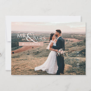 Pink Personalisiert Mr. & Mrs. Monogram Wedding Fo Dankeskarte