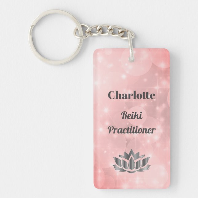 Pink personalisiert Reiki Practitioner Design Schlüsselanhänger (Vorderseite)