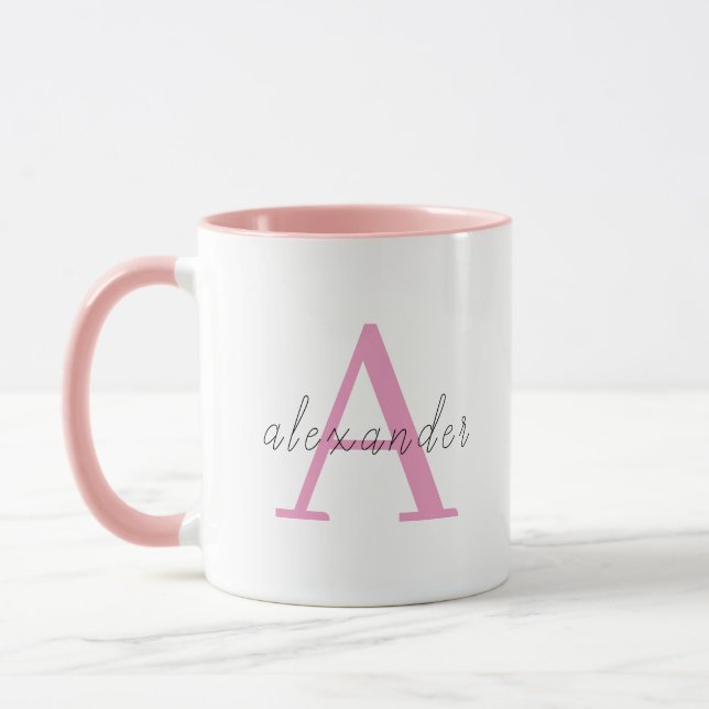 Pink personalisierte Monogramm mit Ihrem Namen Tasse (Links)