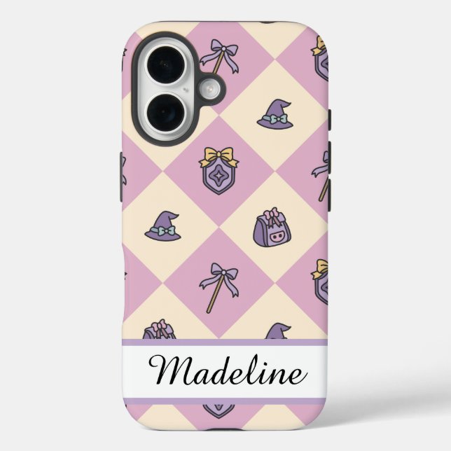 Pink Personalized Girly Checkered Case-Mate iPhone Hülle (Rückseite)