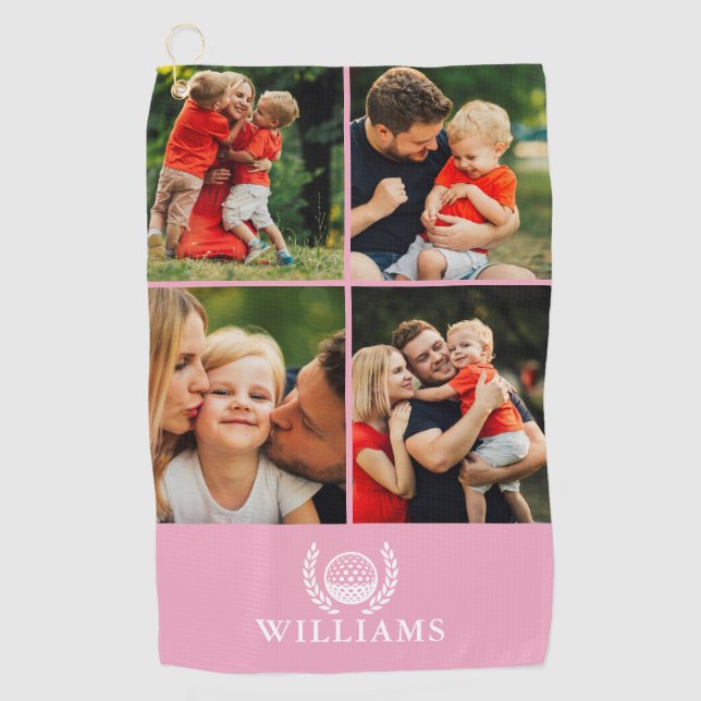 Pink Personalized Name Monogram 4 Photo Golfhandtuch (Vorderseite)