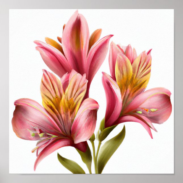 Pink Peruvian Lilies Blume Art Print Poster (Vorne)