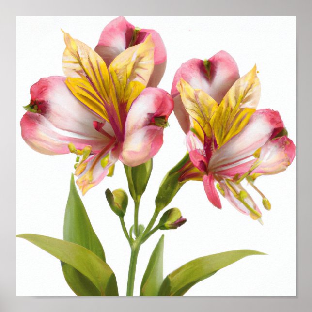 Pink Peruvian Lilies Blume Art Print Poster (Vorne)