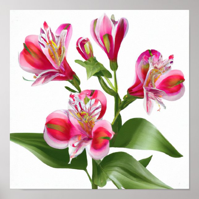 Pink Peruvian Lilies Blume Art Print Poster (Vorne)