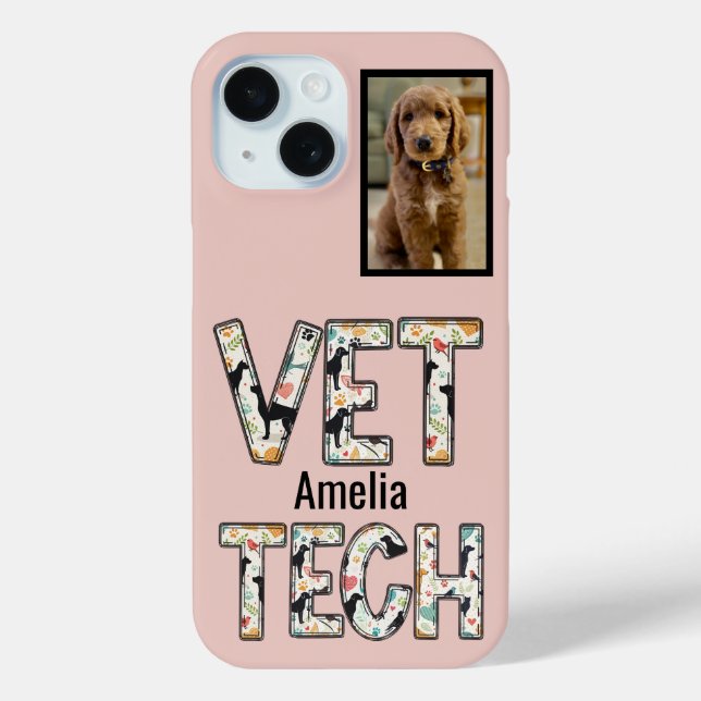 Pink Pet Foto Vet Tech Name Case-Mate iPhone Hülle (Rückseite)