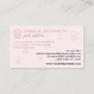 Pink Pet Paws Dog Cat Logo Visitenkarte