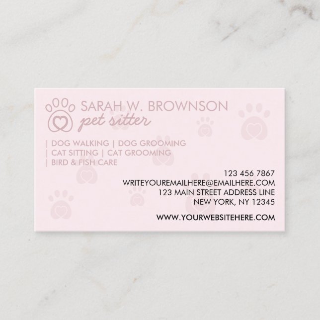 Pink Pet Paws Dog Cat Logo Visitenkarte (Vorderseite)
