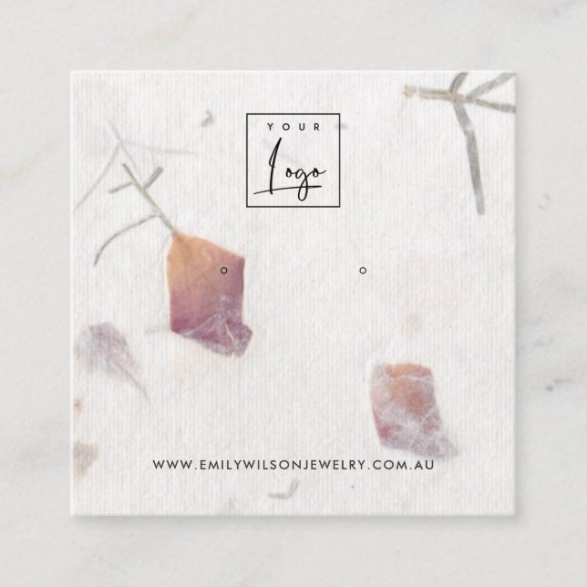 PINK PETAL HANDMADE PAPIER STUD EARRING DISPLAY QUADRATISCHE VISITENKARTE (Vorderseite)