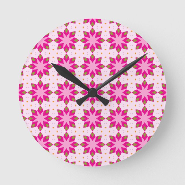 Pink Petal Mosaic pattern Runde Wanduhr (Vorderseite)