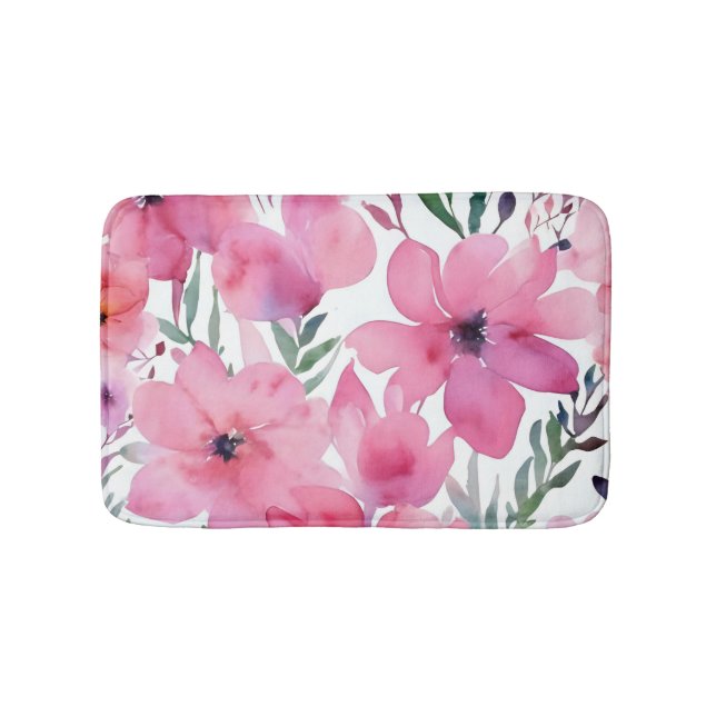Pink Petals | Watercolor Floral Painted Flowers Badematte (Vorderseite)