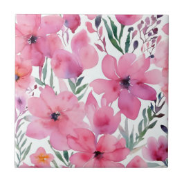 Pink Petals | Watercolor Floral Painted Flowers Fliese