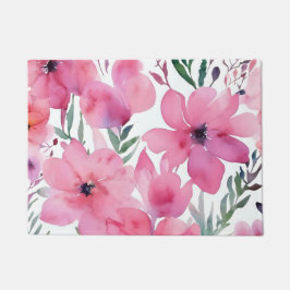 Pink Petals | Watercolor Floral Painted Flowers Fußmatte