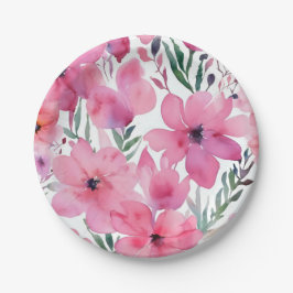 Pink Petals | Watercolor Floral Painted Flowers Pappteller
