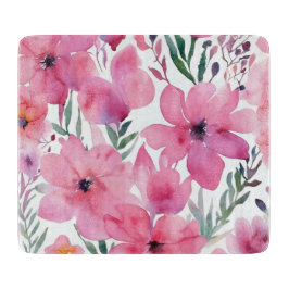 Pink Petals | Watercolor Floral Painted Flowers Schneidebrett