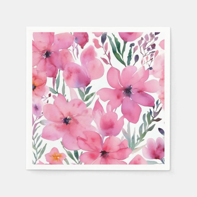 Pink Petals | Watercolor Floral Painted Flowers Serviette (Vorderseite)
