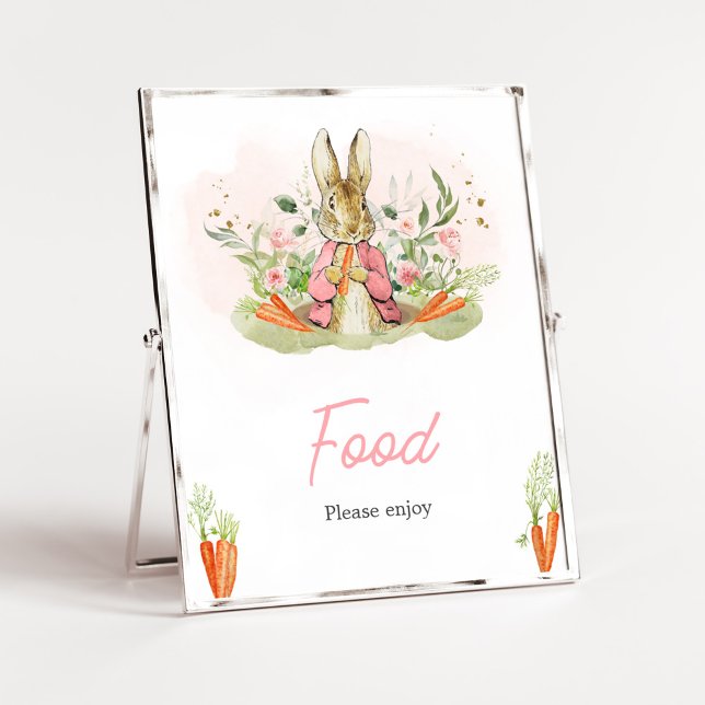 Pink Peter Rabbit Babydusche Poster (A Little Bunny Spring Baby Shower Food Sign)