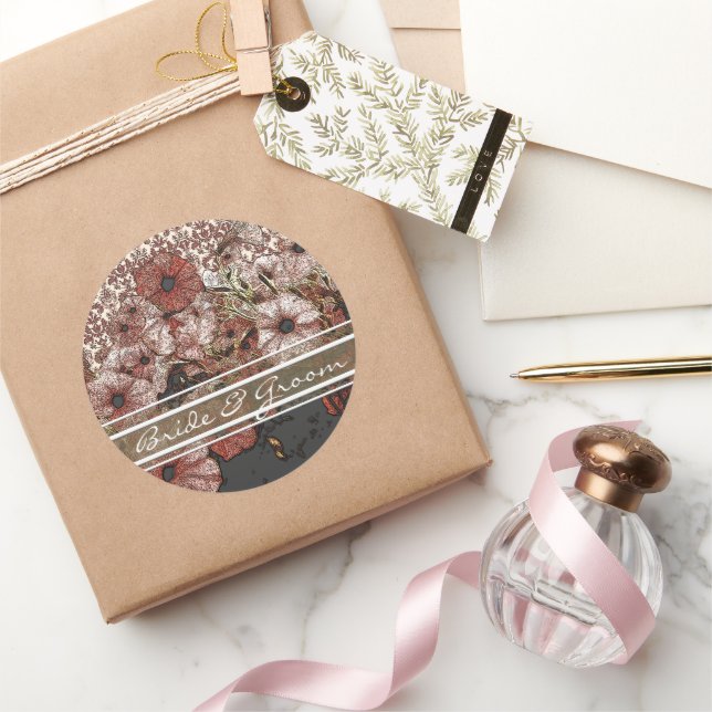 Pink Petunia auf Damasketikern Runder Aufkleber (Schenken)