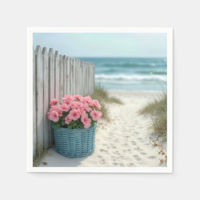 Pink Petunia Beach Basket Serviette (Vorderseite)