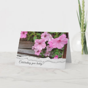 Pink Petunias auf Barnholz Geburtstag Karte