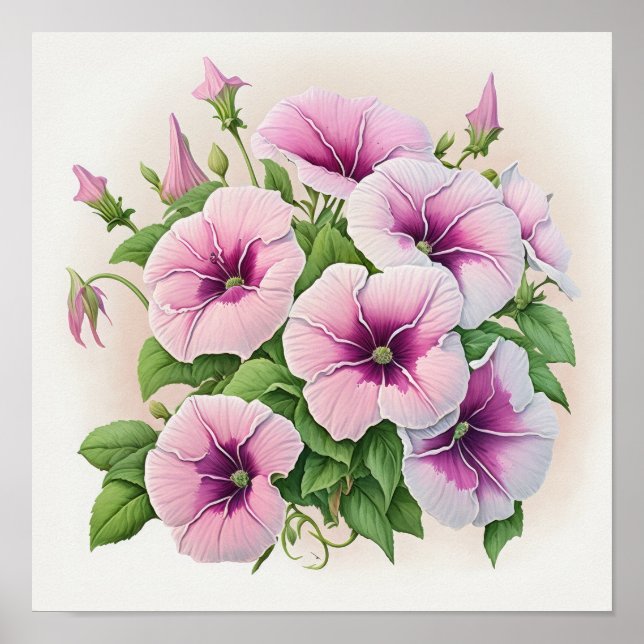 Pink Petunias Blume Art Print Poster (Vorne)