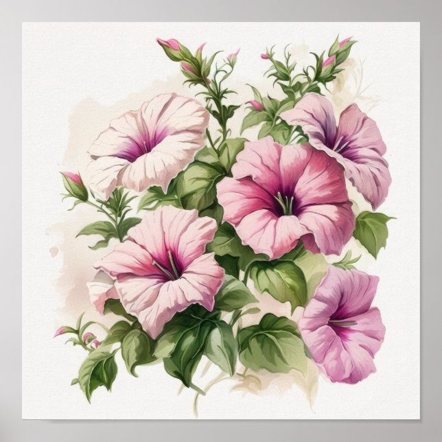 Pink Petunias Blume Art Print Poster (Vorne)