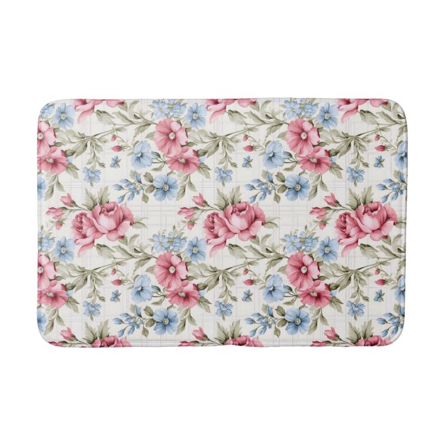 Pink Petunias und Sky Blue Daisies Badematte (Vorderseite)