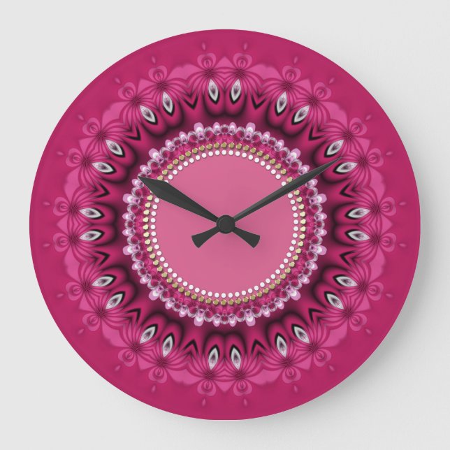 Pink-Pfau-Spitze-Mandala-Wanduhr Große Wanduhr (Vorderseite)