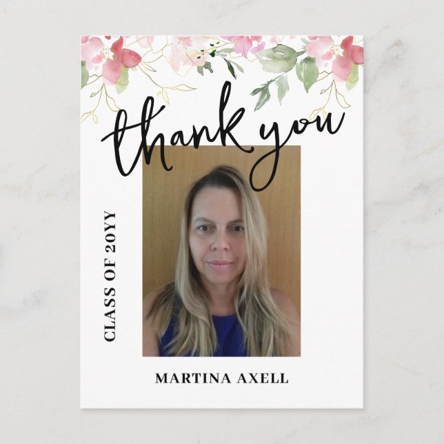 Pink Photo Graduation Thank You  Postcard Postkarte (Vorderseite)