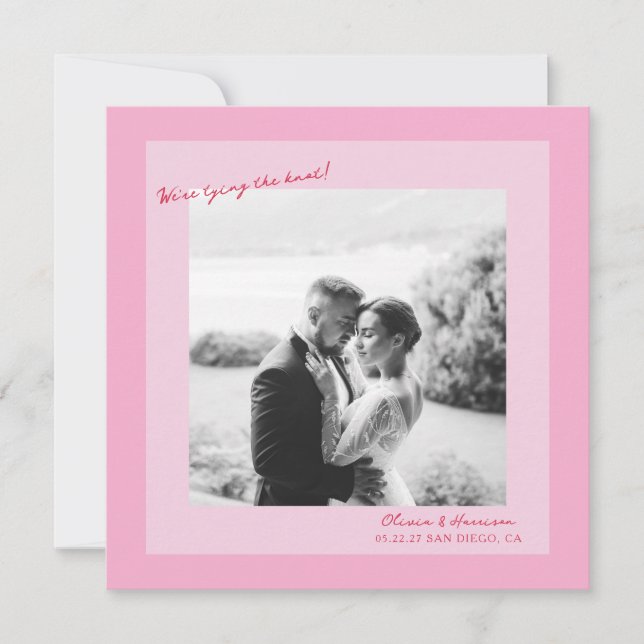 Pink Photo Wedding Save the Date Einladung (Vorderseite)