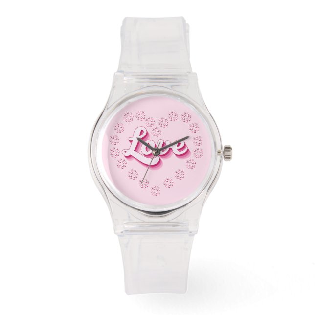 Pink Pickleball Liebe Valentinstag Herz Armbanduhr (Vorderseite)