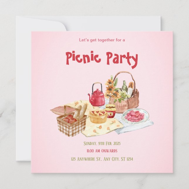Pink Picnic Illustration - Flachkarte (Vorderseite)