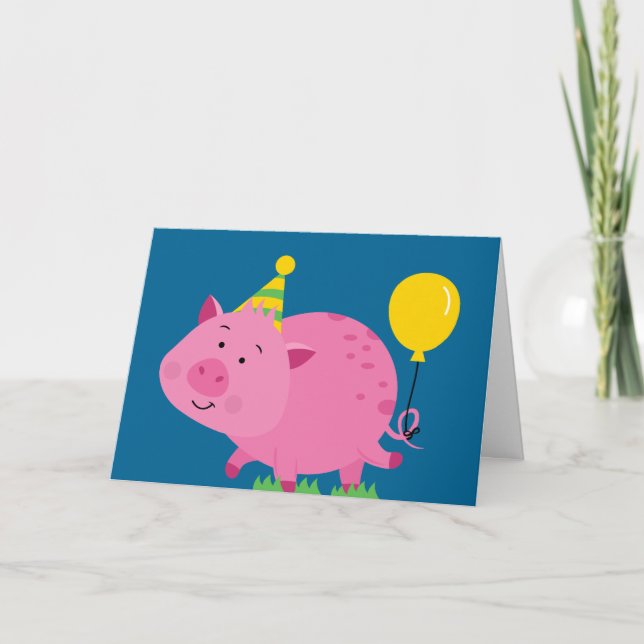 Pink Pig Birthday Karte (Vorderseite)