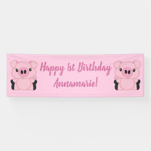 Pink Pig Birthday Party Banner